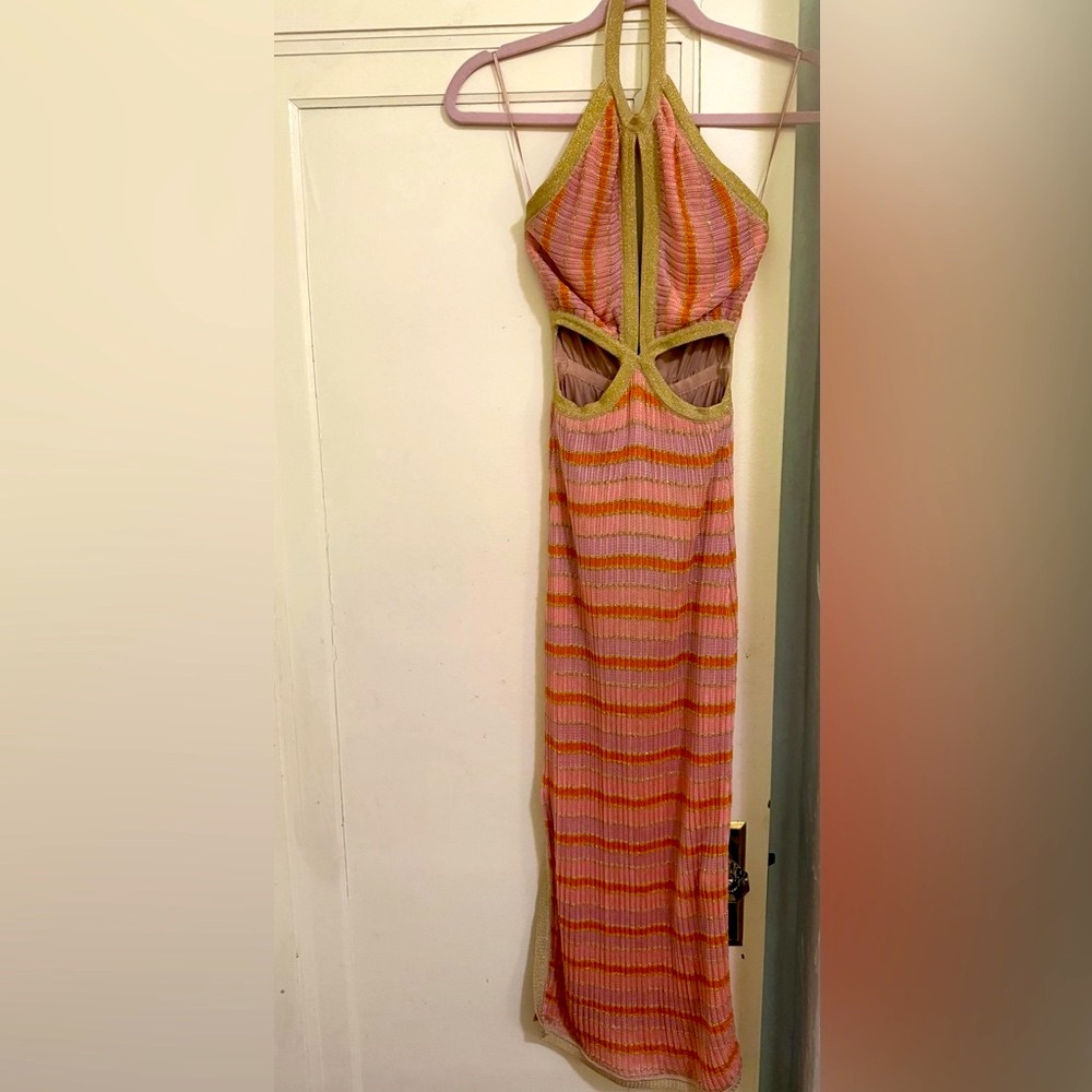 INTERMIX Pink and Orange Halter Backless Sundress